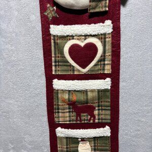 Snowman Wall Hanging With Pockets 45" Festive Plaid & Felt Christmas Card Decor